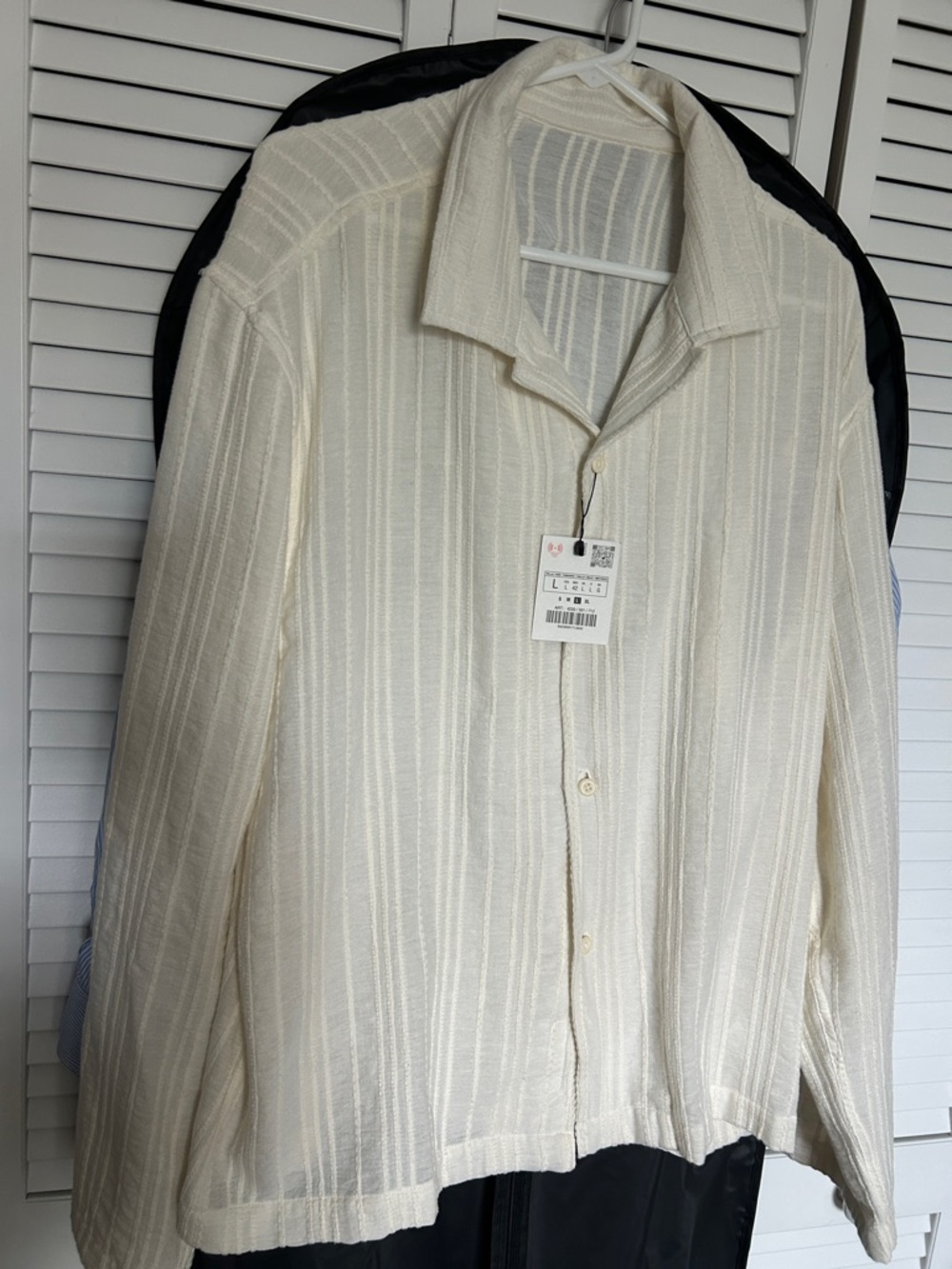 Zara Cream Textured Long-Sleeve Button-Up Shirt